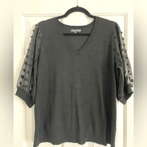 Women’s Adriana Papel, short sleeve sweater. Size L.sheer sleeves. Light weight.